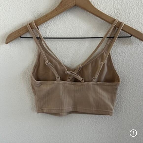 For Love and Lemons Eva Crop Top in Latte Ribbed Strappy Small - Picture 2 of 4